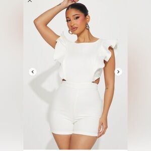 Fashion Nova White‎ Ruffle Sleeve Romper